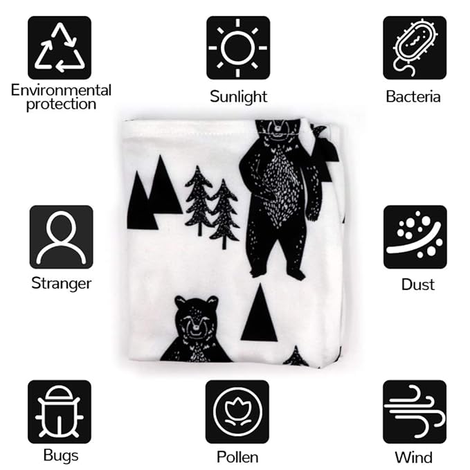 Stretchy Baby Car Seat Cover for Baby Boys and Girls,Multiuse - Nursing Breastfeeding Covers,Shopping Cart/High Chair/Stroller Covers,Infinity Scarf,Car Seat Canopies(Ink Bear)-BubblyBeeBaby