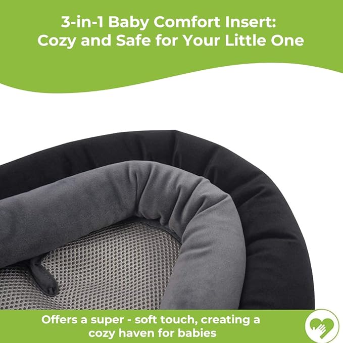 COOLBEBE Upgraded 3-in-1 Babybody Support for Newborn Infant Toddler - Extra Soft Car Seat Insert Cushion Pad, Perfect for Carseats, Strollers, Swings, Black-BubblyBeeBaby