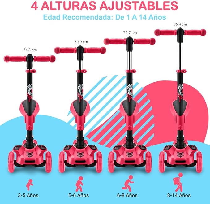Hurtle 3-Wheeled Scooter for Kids - Wheel LED Lights, Adjustable Lean-to-Steer Handlebar, and Foldable Seat - Sit or Stand Ride with Brake for Boys and Girls Ages 1-14 Years Old-BubblyBeeBaby