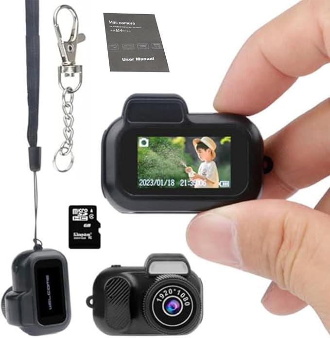 Keychain Camera, World's Smallest 1080P HD Mini Camera, Retro Portable Mini, 100 Mins Battery Life, for Students, Kids (64G)-BubblyBeeBaby