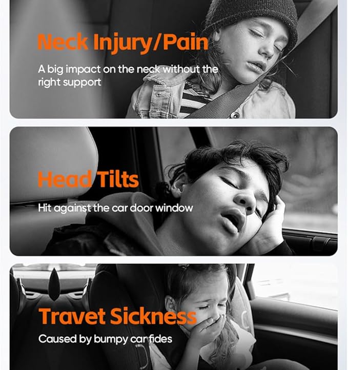 Car Headrest Pillow with Hook, Adjustable Car Seat Neck Support with Memory Foam & Ice Silk, 360° Rotating Travel Sleeping Headrest for Kids & Adults (1 Eye Mask Included)-BubblyBeeBaby