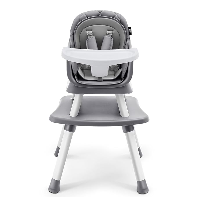 HARPPA 6 in 1 Baby High Chair, Convertible Infant Feeding Chair for Babies & Toddlers Table, Dining Booster Seat with Removable Tray, Grey-BubblyBeeBaby