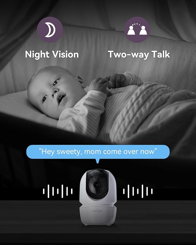 Baby Monitor with Camera and Audio, 7" 720P HD Video Baby Monitor No WiFi, 4000mAh Battery, VOX Mode, Auto Night Vision, Hack Proof, Remote PTZ-BubblyBeeBaby