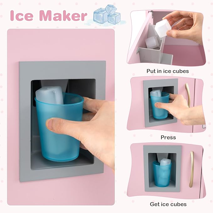 HONEY JOY Kids Kitchen Playset, Wooden Little Chef Pretend Toy Kitchen Set w/Chalkboard, Telephone, Utensils, Oven, Microwave, Sink, Storage, Play Kitchen for Toddlers Boys Girls, Pink Flower-BubblyBeeBaby