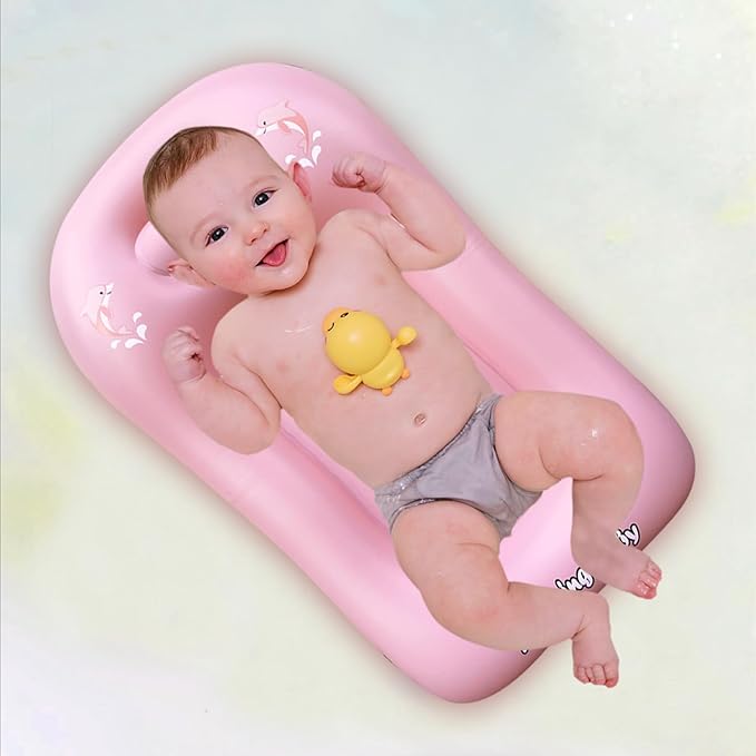 I Inflatable Baby Bathtub, Baby Tubs for Newborns to Toddlers, Infant Bathtub for Baby Travel Essential for Age from 0 to 6 Months,Baby Lounger Pillow for Newborn-BubblyBeeBaby