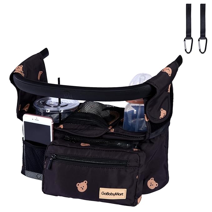Universal Stroller Organizer with Cup Holders, Detachable Wristlet | Fits All Strollers | Stroller Diaper Bag Organizer with Phone Pocket, Insulated Bottle Holder & Storage Compartments-BubblyBeeBaby