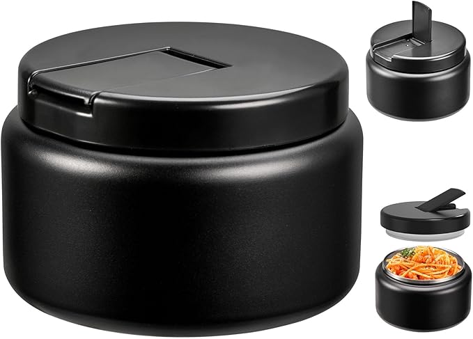 13.5oz Kids Jar for Hot Food, Insulated Vacuum Food Jar with Buckle Lid, Stainless Steel Wide Mouth Leak Proof Insulated Lunch Container for School Picnic Travel, Black-BubblyBeeBaby