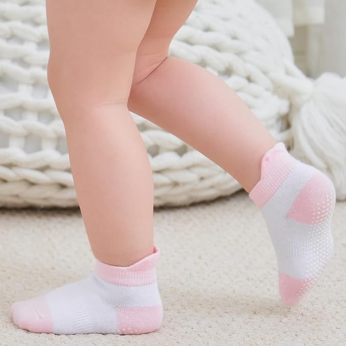 Zaples Baby Non Slip Grip Ankle Socks with Non Skid Soles for Infants Toddlers Kids Boys Girls-BubblyBeeBaby