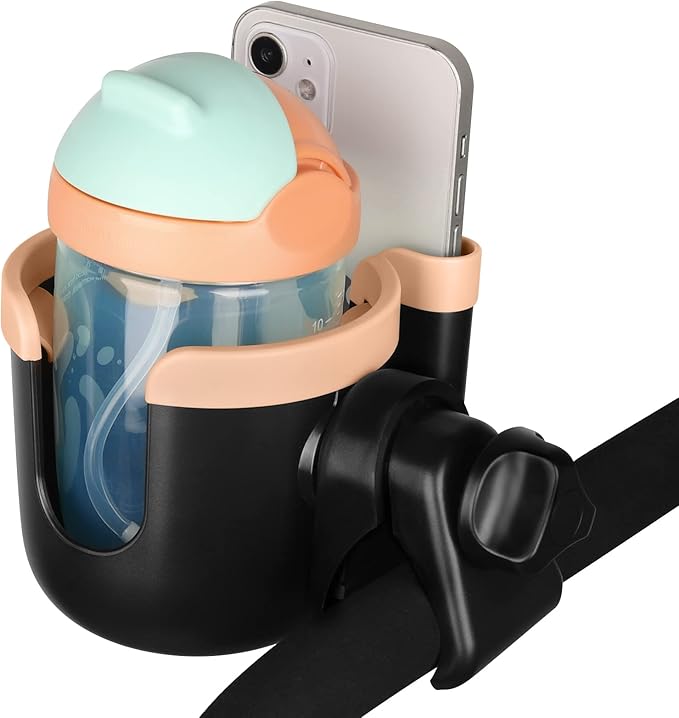 Accmor Stroller Cup Holder with Phone Holder, Bike Cup Holder, Universal Cup Holder for Uppababy Nuna Doona Strollers, 2-in-1 Cup Phone Holder for Stroller, Bike, Wheelchair, Walker, Scooter-BubblyBeeBaby