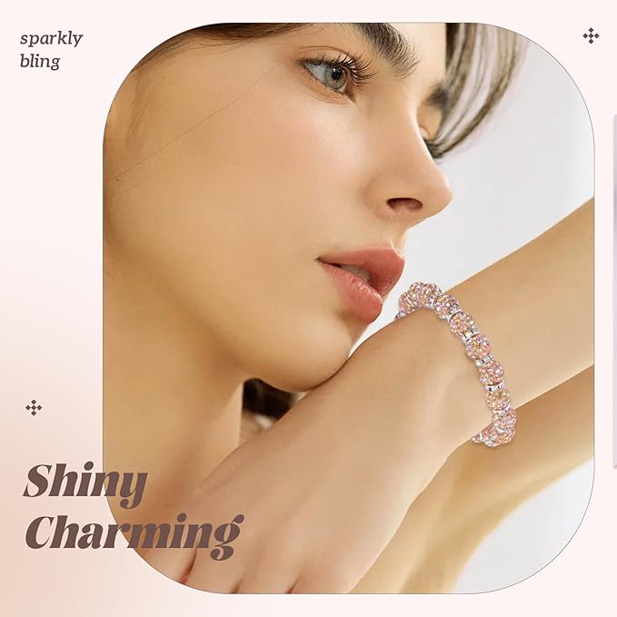 105pcs 10mm Rhinestone Beads for Jewelry Making, Light Peach AB Shiny Round Disco Beads Bulk, Sparkle Crystal Clay Christmas for Bracelet Baseball Necklace Earring Crafting and DIY-BubblyBeeBaby