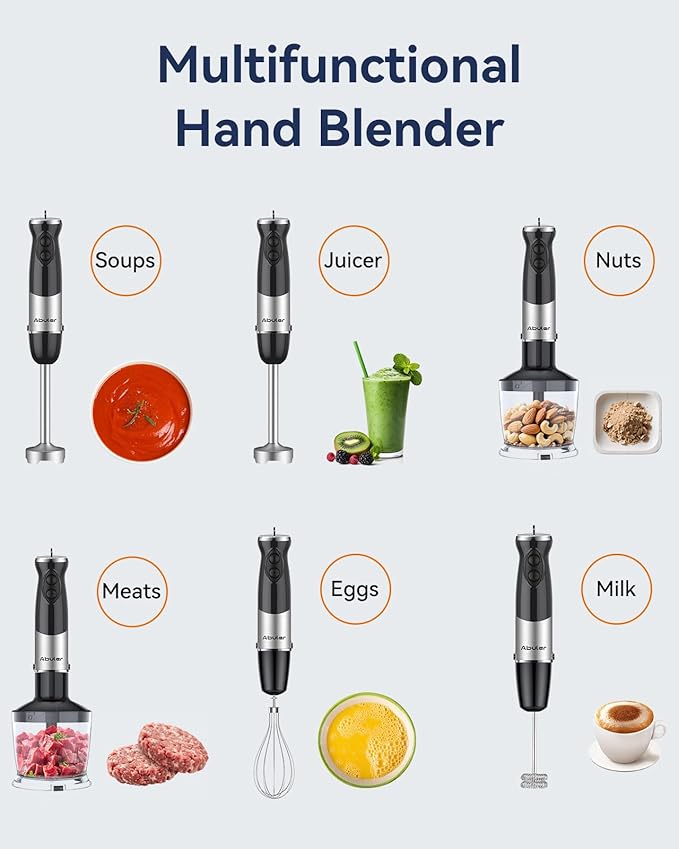 Immersion Blender Handheld 1000W 5 in 1 Corded Stick Hand Blender Kitchen with 12 Speed, BPA-Free, Mixing Beaker, Chopper, Whisk, Milk Frother, Perfect Emulsifier for Soup, Baby Food, Sauce, Puree-BubblyBeeBaby