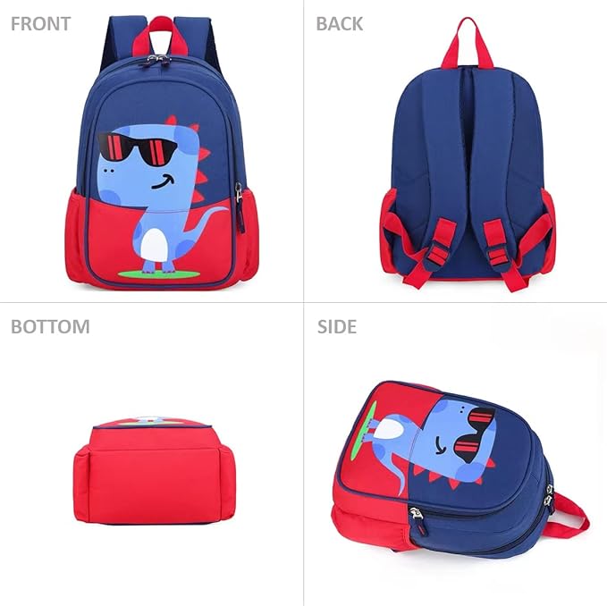 12 inch Kids Small Toddler Preschool Travel Backpack Cool Cute Cartoon Waterproof Daypack (Dinosaur Red)-BubblyBeeBaby