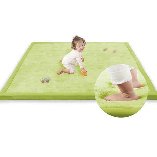 1.3" Thick Baby Play Mat for Floor Playpen, 50x50 Foam Tummy Time Mat, Padded Support Soft Plush Nursery Rug for Infant Kids Toddler Crawling Kick Activity (Light Green)-BubblyBeeBaby