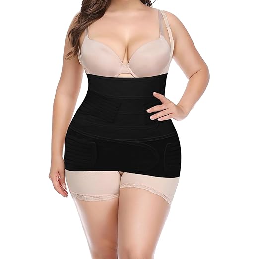 2 in 1 Postpartum Belly Band Wrap Black, C-Section Support Belt Large, Post Partum Support Recovery Waist/Pelvis Belt, Hysterectomy Belly Band Binder Girdle Stomach-BubblyBeeBaby