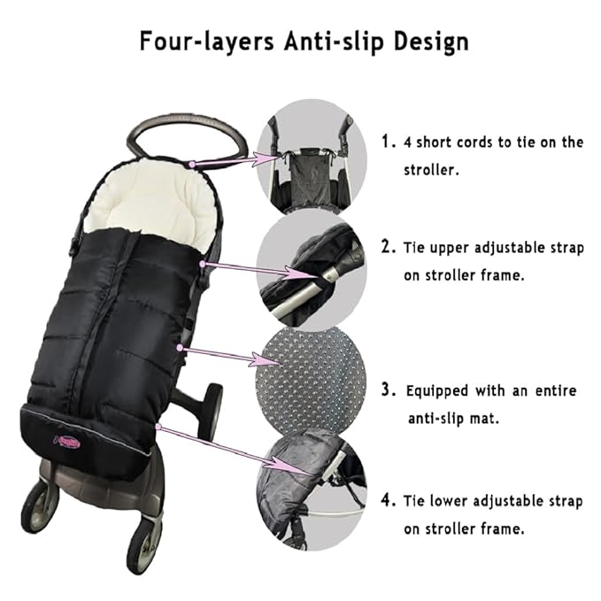 German Designed Universal Stroller Footmuff, 5 Way Zippers Style for Baby Easy in & Out of Water Repellent Winter Stroller Bunting Bag, Height/Temperature Adjustable Anti-Kick Stroller Sleeping Bag-BubblyBeeBaby