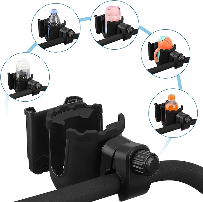 Accmor Stroller Cup Holder with Phone Holder, Universal Cup Holder, Bike Cup Holder, 360° Rotatable Large Caliber Drinks Holder for Stroller, Bike, Wheelchair, Walker-BubblyBeeBaby