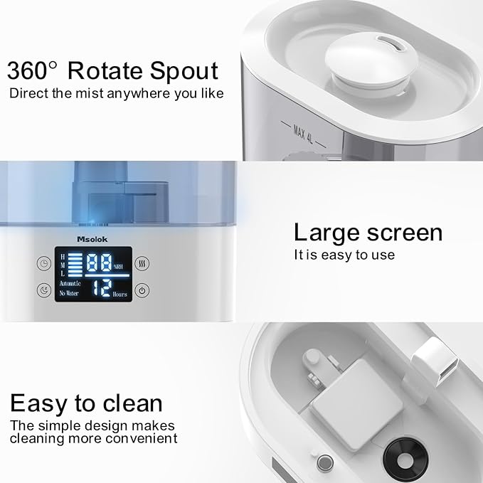 Humidifiers for Bedroom and Home & Baby - 4L Cool Mist Air Humidifiers for Plants, 26db Quiet Top Fill Air Humidifier Lasts Up to 40 Hours, Auto Shut-Off, Super Easy to Fill and Clean-BubblyBeeBaby