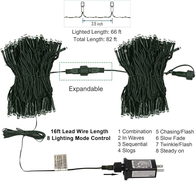 HOME LIGHTING 200 LED 66FT Christmas String Lights, St Patricks Day Fairy Lights with 8 Lighting Modes, String Mini Light Plug in for Indoor Outdoor Tree Garden Wedding Party Decoration, Green-BubblyBeeBaby