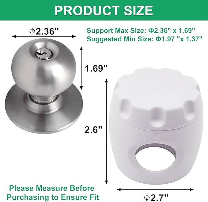 2 Pack Door Knob Safety Cover for Kids, Door Knob Cover, Screw Thread Design, Doors Knobs Child Proof Locks, Reusable and Reliable, for Toddler Baby Safety Doors Handle Covers (White)-BubblyBeeBaby