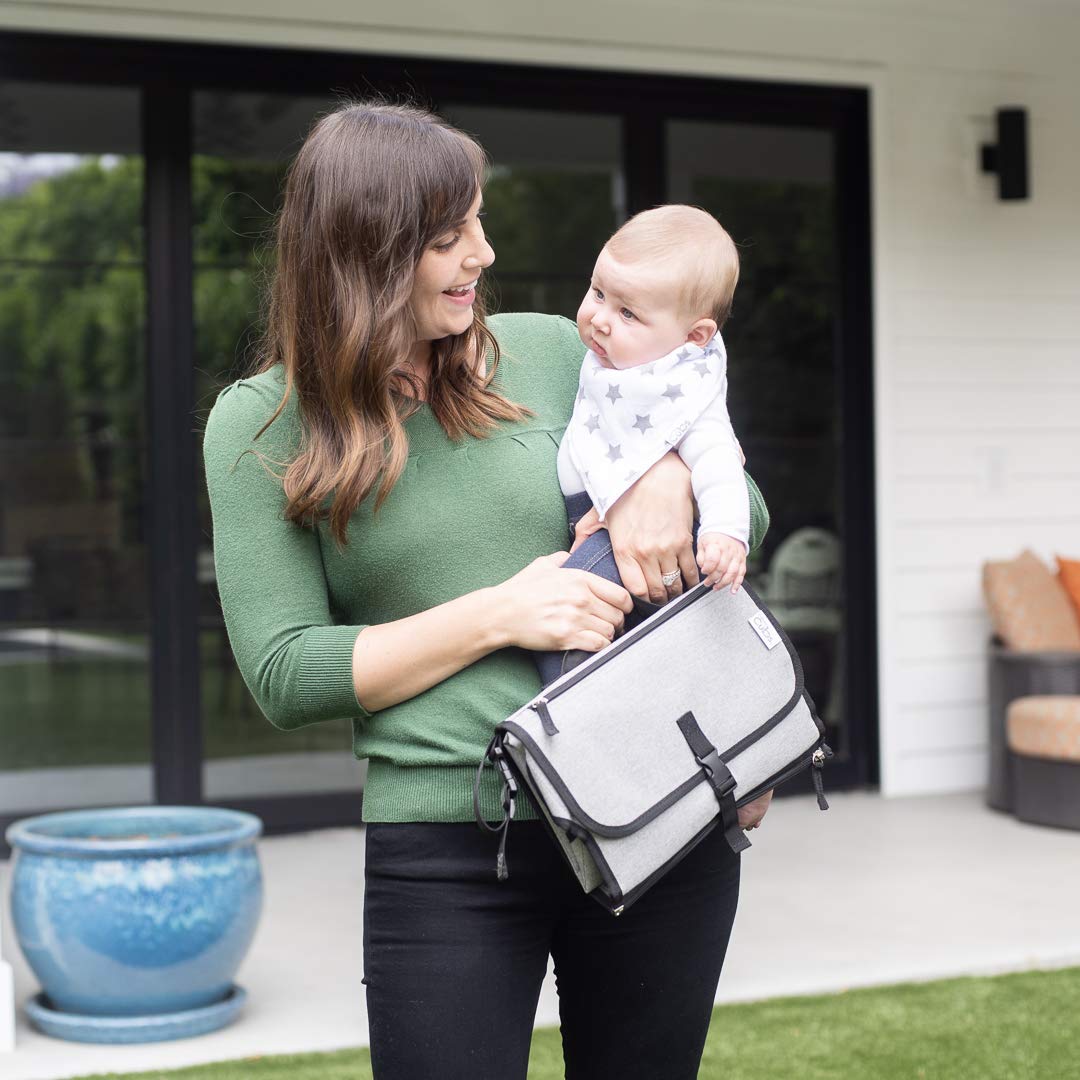 Comfy Cubs Baby Changing Pad Large Size - Waterproof Diaper Changing Mat with Cushioned Pillow - Soft & Lightweight, Foldable Design for Travel - Stylish Design for Boys and Girls - Solid Grey