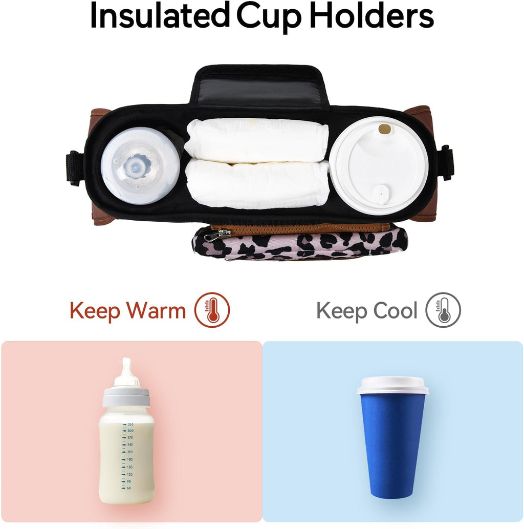 Momcozy Universal Stroller Organizer with Insulated Cup Holder Detachable Phone Bag & Shoulder Strap, Fits for Stroller like Uppababy, Baby Jogger, Britax, BOB, Umbrella and Pet Stroller