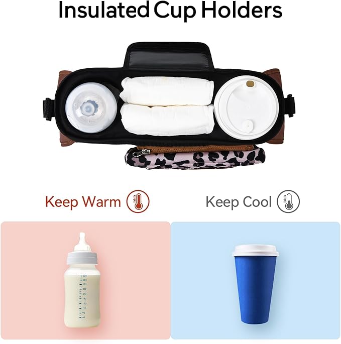 Momcozy Universal Stroller Organizer with Insulated Cup Holder Detachable Phone Bag & Shoulder Strap, Fits for Stroller like Uppababy, Baby Jogger, Britax, BOB, Umbrella and Pet Stroller-BubblyBeeBaby