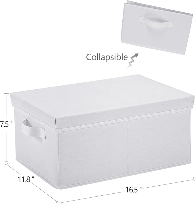 HOONEX Storage Bins with Lids for Organizing, Pack of 2, Storage Boxes with 2 Carrying Handles and Sturdy Heavy Cardboard, 16.5" L x 11.8" W x 7.5" H for Shoes, Books, Clothes, Nursery, White-BubblyBeeBaby