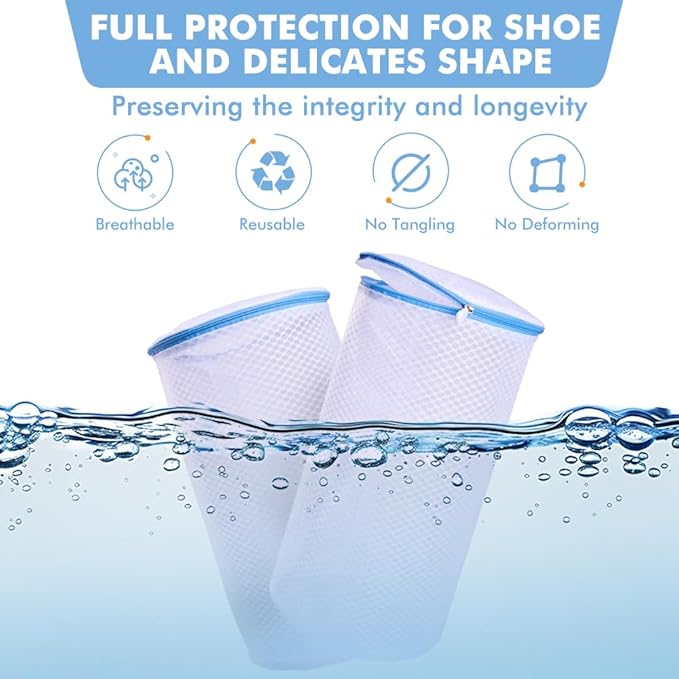 2 Pack Shoes Wash Bags,Shoe Washing Machine Bag,shoe laundry bag for washing machine，Honeycomb Mesh Laundry Bags with Zipper for Sneakers,Running Shoes,Sock,Bras,Delicates and Toys（14 in x 7.8 in）-BubblyBeeBaby