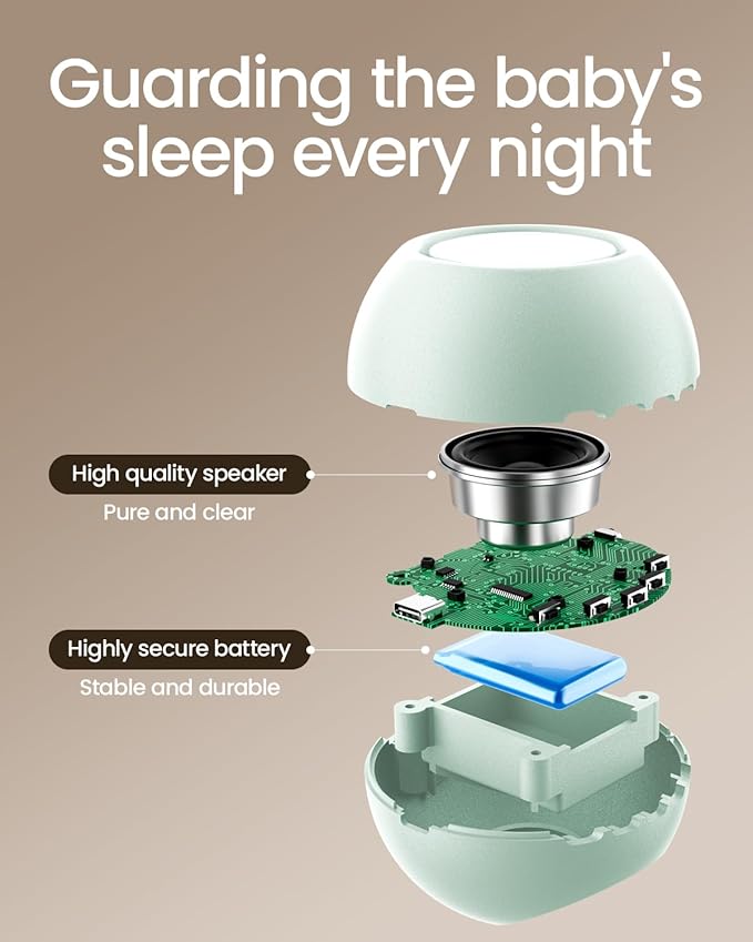 2025 Mom's Choice Awards, Portable Sound Machine for Baby Adult, AI Cry Detection, 18 Soothing Sound, Bluetooth Rechargeable White Noise Machine for Home Office Travel, Nursery Light, Green-BubblyBeeBaby