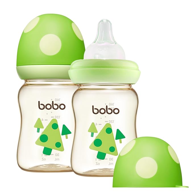 YOHKOH PPSU Baby Bottle Wide Neck, Newborn Anti-Colic Baby Bottle with Natural Response Nipple, Streamlined Body, Easy to Clean (5.4oz (Pack of 2), Green)-BubblyBeeBaby