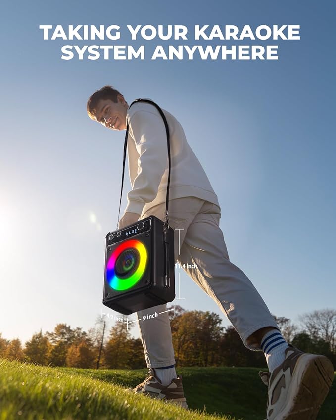 Karaoke Machine, Portable Bluetooth Karaoke Speaker with 2 Wireless Microphones, PA System for Adults Kids with LED Lights, Supports FM/AUX/USB/TF for Home Party-BubblyBeeBaby