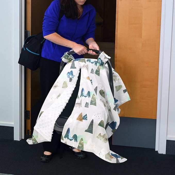 TANOFAR Car Seat Cover Baby, Carseat Covers Baby Boy Girl, Peekaboo Opening Infant Car Seat Cover for Winter, Warm & Cozy, Adventure Mountain-BubblyBeeBaby