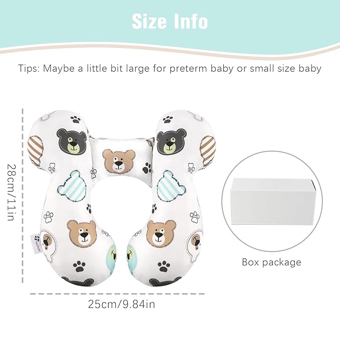 vocheer Baby Travel Pillow(Upgraded), Head and Neck Support Pillow for Pushchair, Car Seat,Stroller, Bouncer, Cotton(Bear)-BubblyBeeBaby