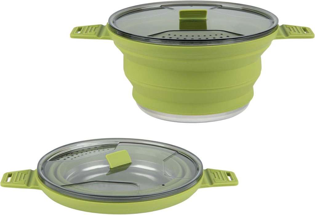 Restaurantware-Hi Tek 2.5 Liter Collapsible Camping Pot, 1 Portable Cook Pot - With Lid, Stainless Steel Bottom, Silicone Camping Cookware, For Travel Or Outdoor Hiking- Restaurantware