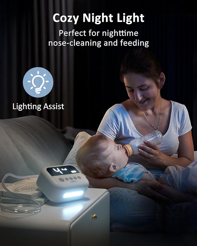 HEYVALUE Nasal Aspirator for Baby, Hospital Grade Nose Sucker with 9 Levels Suction, Night Light and Nursery Rhyme Soothing Function, Electric Nose Suction for Baby with Food-Grade Silicone Tips-BubblyBeeBaby