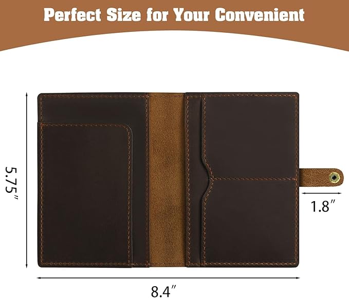 Jack&Chris Genuine Leather Passport Holder For Travel, RFID Blocking Handmade Passport Holder with Card Case Organized & Safe, Quality Travel Essentials for Women and Men for Gifting, Coffee-BubblyBeeBaby
