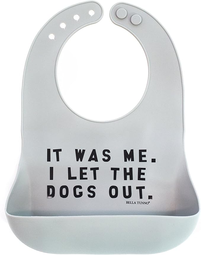 Baby Bib for Eating by Bella Tunno, Waterproof Silicone Bib with Large Food Catcher, Adjustable Fit for Babies 4-12 months & Toddlers 1-3 Years, Boys & Girls, Let The Dogs Out-BubblyBeeBaby