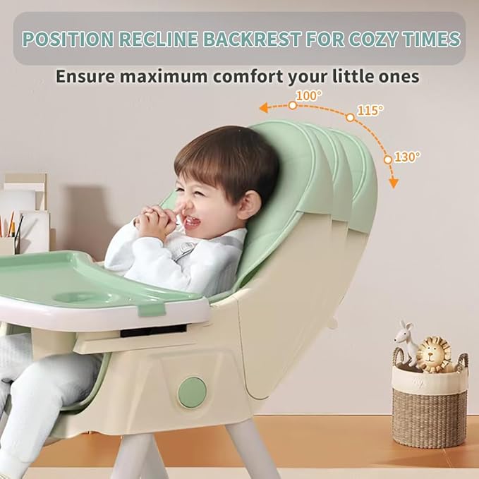 High Chairs for Babies and Toddlers, 4 in 1 Convertible Baby High Chair, Portable High Chair for Travel with Adjustable Height and Back, Foldable HighChair with Wheels& Pu Cushion (Green)-BubblyBeeBaby