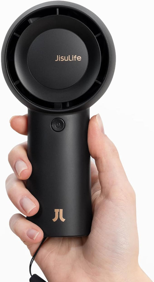 JISULIFE Portable Handheld Turbo Fan [18H Max Cooling Time], 6000mAh USB Rechargeable Personal Battery Operated Lash Small Pocket Fan with 5 Speeds for Travel/Outdoor/Vacation/Concerts- Black-BubblyBeeBaby