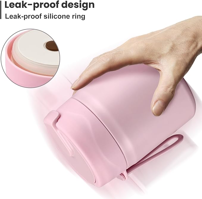 17oz Soup Thermo for Hot Food Kids,Insulated Food Jar with Spoon,Thermo Hot Food Lunch Container,Wide Mouth Leakproof Stainless Steel Lunch Box for School-Pink-BubblyBeeBaby