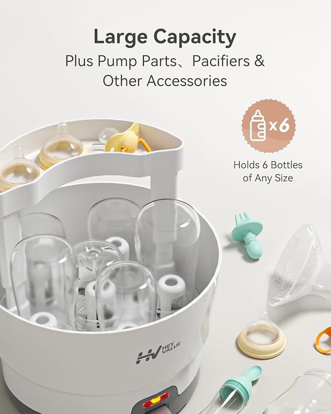 HEYVALUE Bottle Sterilizer, Baby Bottle Sterilizer, Easy One Button Control Electric Bottle Sterilizer (Esterilizador de Biberones), for Baby Bottles, Pacifiers, Breast Pump Parts, BPA-Free-BubblyBeeBaby