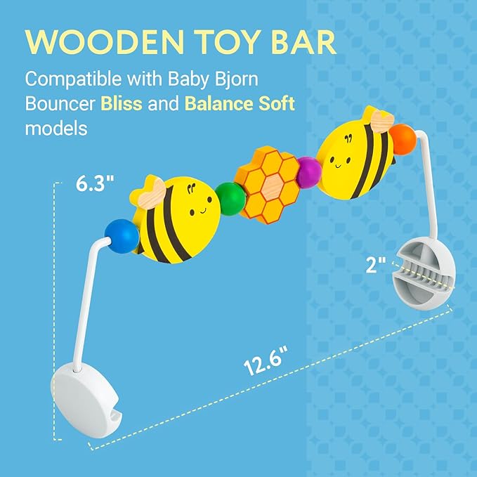 IMPRESA Wooden Baby Arch Toy Attachment Compatible with Baby Bjorn Bouncer - Medium Honey Bee - Bouncer Attachment Bar with Spinning Bee Toys - Stimulates Motor Skills & Hand-Eye Coordination-BubblyBeeBaby