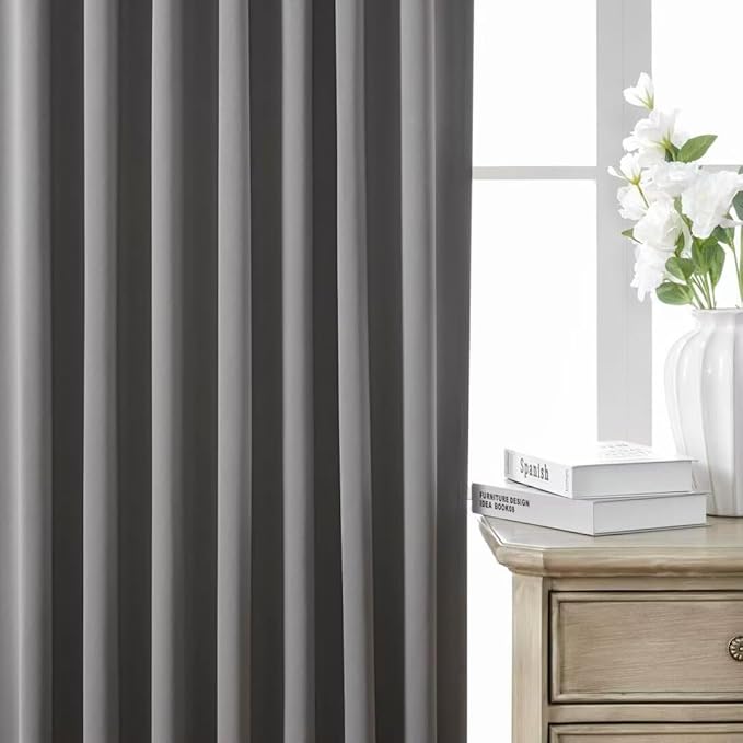 Joydeco Blackout Curtains 84 Inch Length 2 Panels Set, Thermal Insulated Black Out Curtains for Bedroom, Room Darkening Drapes for Living Room Window (W37 x L84 Inch, Light Grey)-BubblyBeeBaby