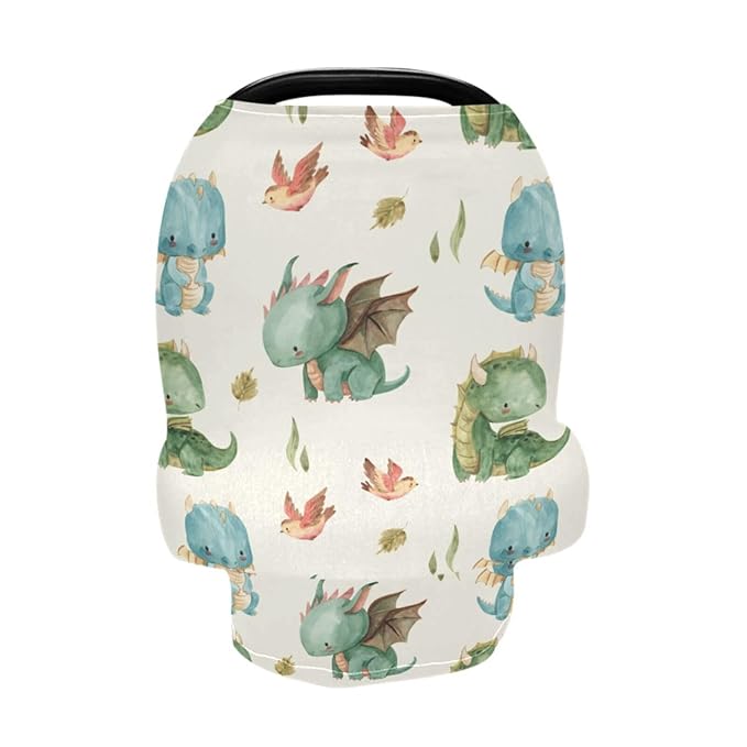 Kigai Cute Dragon Baby Car Seat Covers for Newborn, Breathable Nursing Cover for Breastfeeding Moms, Baby Stroller/Shopping Cart/Stretchy Carseat Cover for Boy & Girl-BubblyBeeBaby