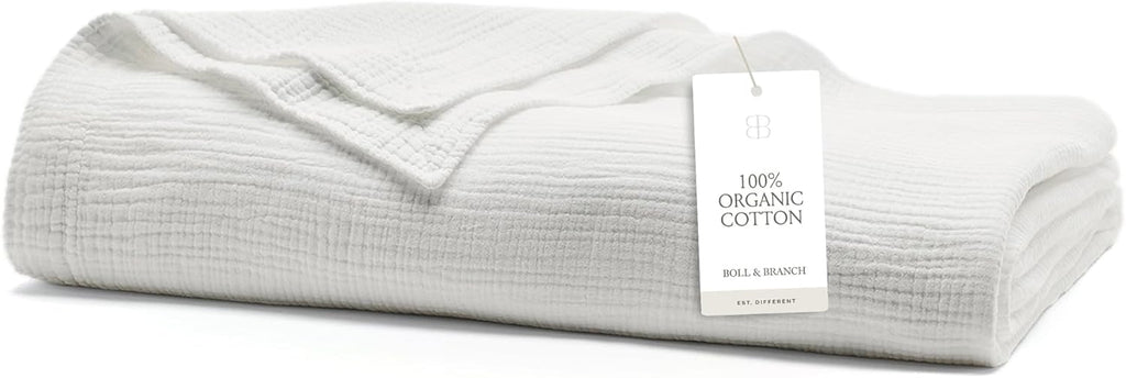 BOLL & BRANCH Dream Bed Blanket - King/Cal King, White - Luxury 100% Organic Cotton - Soft, Lightweight and Breathable - Cloud-Like Touch