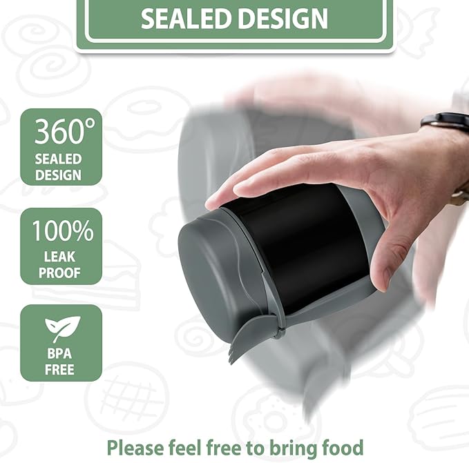 10oz Soup Thermo for Hot Food Kids,Lunch Thermo Kids Food Jar with Spoon Hot Insulated Food Containers,Leak Proof Stainless Steel Wide Mouth Lunch Food Thermo Jar for School(Black)-BubblyBeeBaby