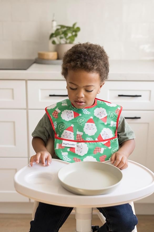 Tiny Twinkle Mess-Proof Baby Bib - Waterproof Bib for Baby Girl or Boy- Machine Washable - Adjustable Closure - PVC, BPA, & Phthalate Free - Great for Travel - Baby Food Bibs (3 Pack,Christmas)-BubblyBeeBaby
