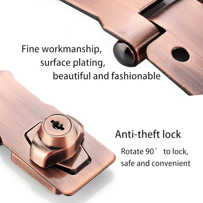 2 Packs Keyed Hasp Locks Twist Knob Keyed Locking Hasp for Small Doors, Cabinets and More,Stainless Steel Steel, Hasp Lock Catch Latch Safety Lock Door Lock with Keys (4inch, Copper)-BubblyBeeBaby