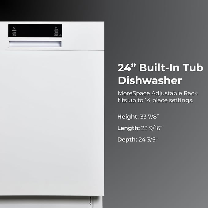 Kenmore 24" Built-in Stainless Steel Tub Dishwasher EasyFlex 3rd, SmartWash, UltraWash Plus, TurboDry, and MoreSpace Adjustable Rack, Energy Star Certified, White-BubblyBeeBaby