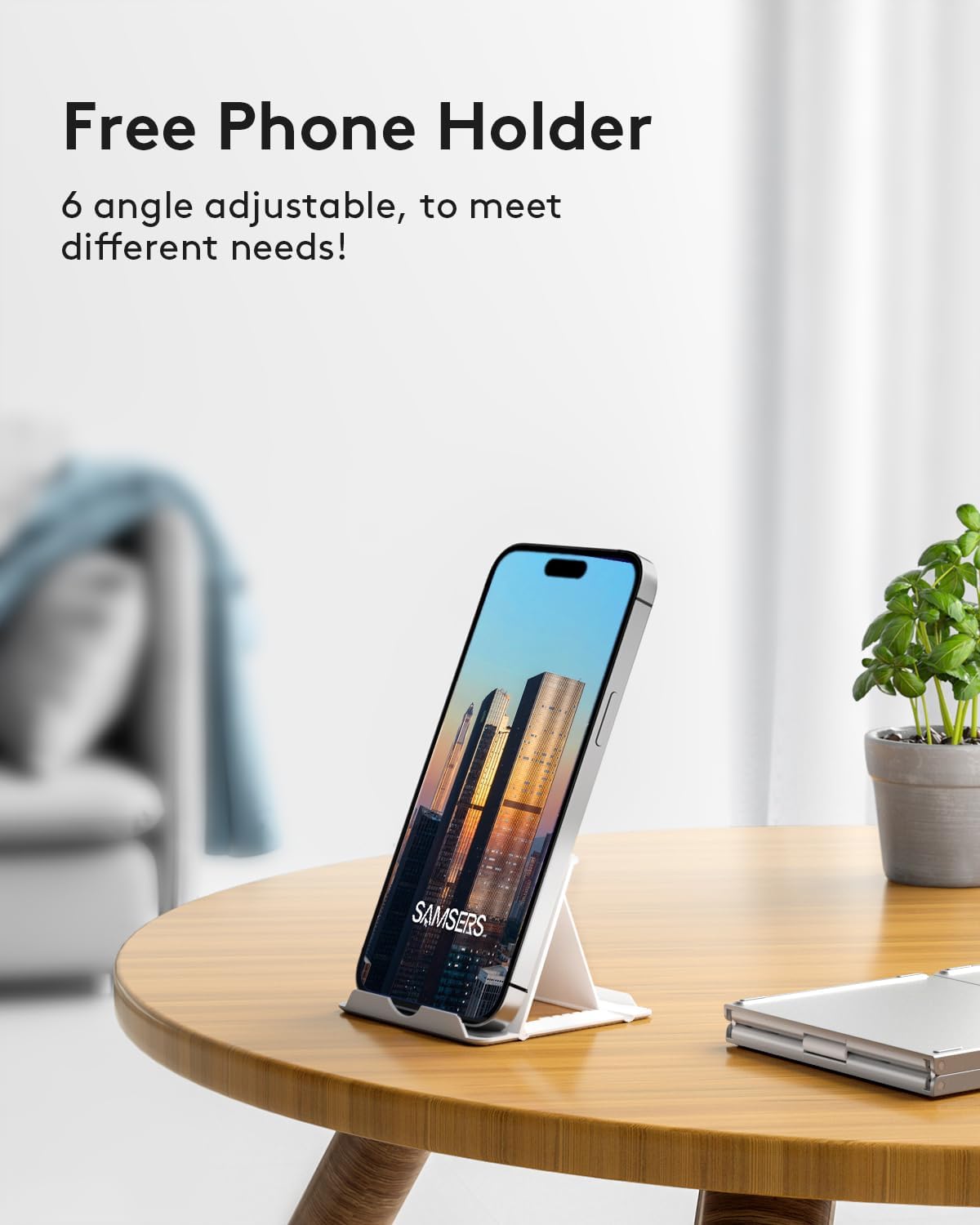 Samsers Multi-Device Foldable Bluetooth Keyboard with Touchpad, Rechargeable Dual-Mode(2.4G+BTx2) Wireless Keyboard with Holder, Portable Folding Keyboards for Android Windows iOS Mac OS - Silver